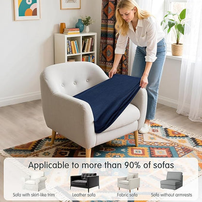 Hokway Stretch Couch Cushion Slipcovers Reversible Cushion Protector Slipcovers Sofa Cushion Protector Covers(Darkblue, Small)