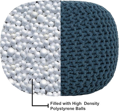 REDEARTH · Round Pouf Foot Stool Bean Bag Ottoman - Hand Knitted Boho Pouffe - Home Decor Poof - Stuffed Foot Rest for Living Room - Nursery - Bedroom - Patio (19.5"x19.5"x14") - Teal, Set of 2