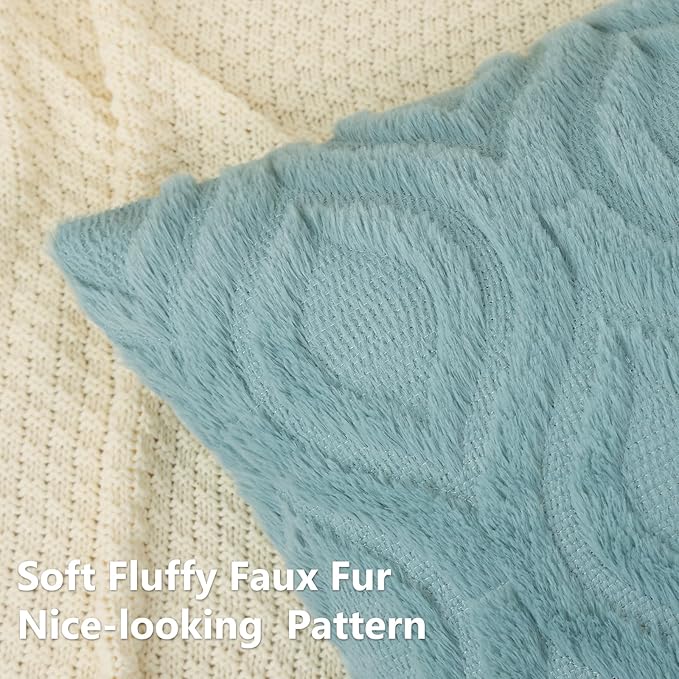 decorUhome Spring Euro Sham Throw Pillow Covers 22x22 Inch Set of 2, Soft Plush Faux Wool Aqua Solid Couch Pillow Covers, Accent Farmhouse Neutral Square Pillow Cases for Sofa Bed Living Room