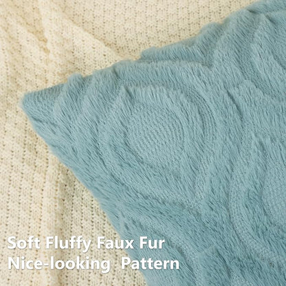 decorUhome Spring Euro Sham Throw Pillow Covers 26x26 Inch Set of 2, Soft Plush Faux Wool Aqua Solid Couch Pillow Covers, Accent Farmhouse Neutral Square Pillow Cases for Sofa Bed Living Room