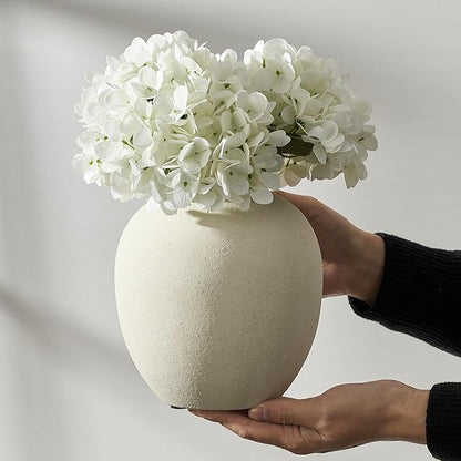 SIDUCAL Ceramic Decorative Flower Vase | 7.48 Inch Pottery Rustic Farmhouse Boho Vase for Home Decor, Table, Living Room, Bathroom, Coffee Desk, Shelf, Mantel Decoration, Wedding, White