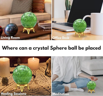 Amazing Gemstone Prehnite Crystal Ball with Stand - 1.5 Inches Crystal Sphere Meditation Balls for Witchcraft and Decorative Balls