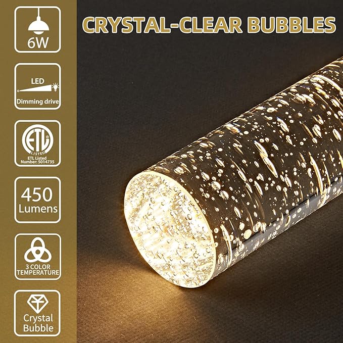 OKELI Modern Pendant Light,3 Color LED Bubble Crystal Island Light Fixtures,Gold Mini 3CCT Pendant Lighting for Kitchen Island,Bar,6W,3000-6000K,ETL