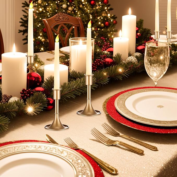 Layhit 12 Pcs Gold Candle Holders Taper Candle Holders for Candlestick Matte Metal Candlestick Holder with Various Heights 3.3" 5.5" 6.3" for Wedding Table Centerpiece Decoration