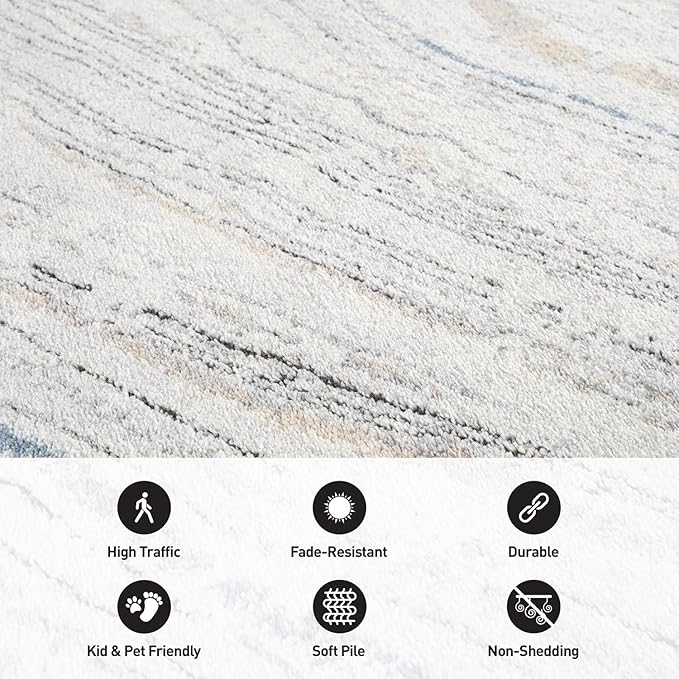 Rugshop Marble Swirl Distressed Gray Area Rug 5' x 7' Ideal for Medium Living Rooms, Bedrooms, or Under Dining Tables