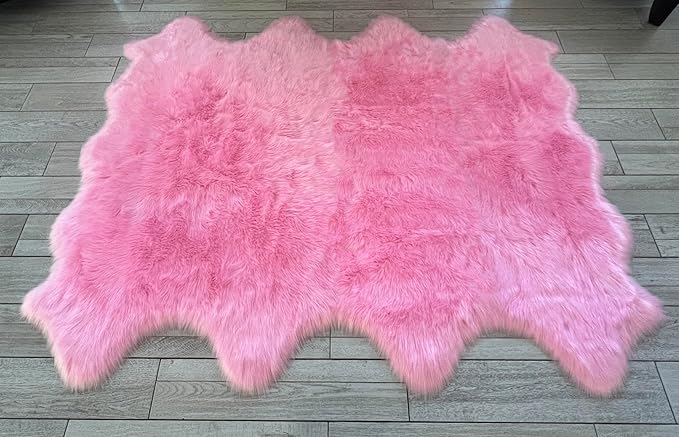 Free Shape Luxury Soft Fluffy Shag Area Rug Octo 8 Pelts 6'x8',180x240 cm - Vegan Fur Ultra Soft Indoor Carpet Nursery Rugs for Bedroom Home Decor, Pink