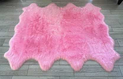 Free Shape Luxury Soft Fluffy Shag Area Rug Octo 8 Pelts 6'x8',180x240 cm - Vegan Fur Ultra Soft Indoor Carpet Nursery Rugs for Bedroom Home Decor, Pink