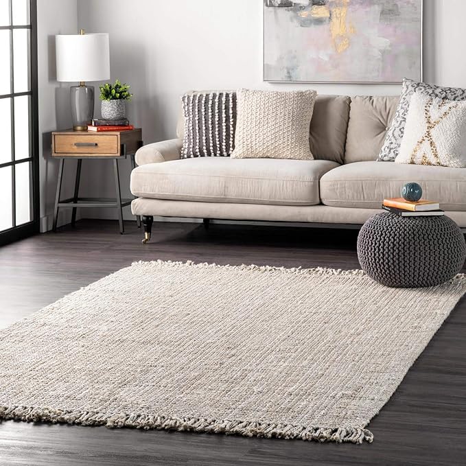 Nuloom Daniela Off-White, 3' x 5', Handmade, Jute, Tassel, Soft and Textured, High Traffic, Stain Resistant, Easy Clean, Durable Area Rug for Bedroom, Living Room, Dining Space, Foyer, Entryway