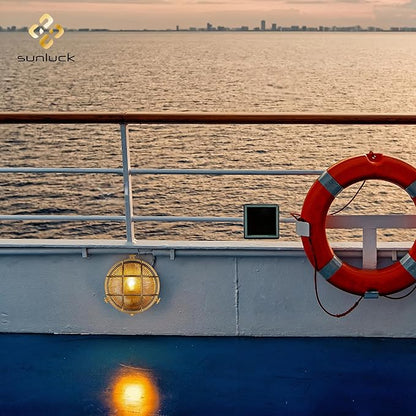 Sunluck Brass Bulkhead Light,Grid Round Nautical Wall Light,Lampshade,Ceiling Mount Lighting,Brass Sauna Light Waterproof IP65,Rust Resistant,for Wet Location Bath,Seaside,Ship,Basement,Garage