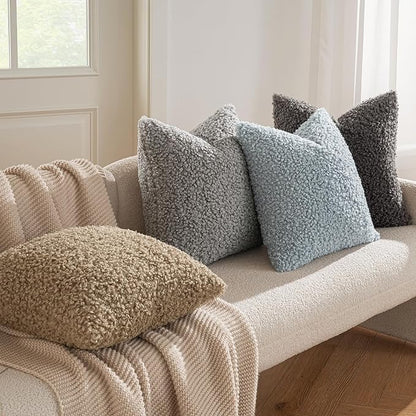 MIULEE Pack of 2 Throw Pillow Covers 18x18 Inch Dark Gray Faux Fur Decorative Sherpa Pillow Covers Fuzzy Accent Soft Sheepskin Fleece Cushion Cases for Boho Home Decor Couch Living Room Bed