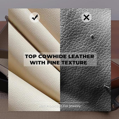 Genuine Cowhide Leather Desktop Storage Organizer - Bedside Vanity Tray with Phone, Wallet, Coin, Jewelry Holder