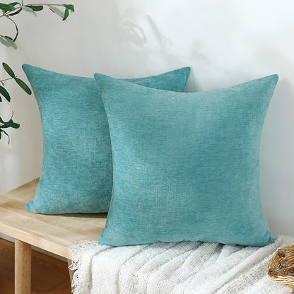 Jeneoo Aqua Haze Decorative Throw Pillow Covers Soft Chenille Comfy Square Couch Cushion Cases for Living Room Sofa Decor (Set of 2, 20 x 20 Inches)
