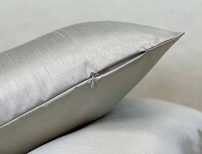 Aiking Home 12x24 Inches Faux Silk Rectangular Throw Pillow Cover, Zipper Closure, Silver (Set of 2)