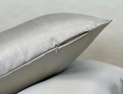 Aiking Home 12x24 Inches Faux Silk Rectangular Throw Pillow Cover, Zipper Closure, Silver (Set of 2)