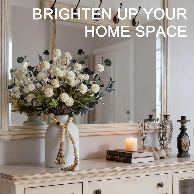 Flower Vase Home Decor, White Vases for Centerpieces Living Room,Small Vases for Flowers Metal Matte (8.6in Tall) Pampas Grass Vase for Coffee&Console Dining Entryway Tables Decorative vase