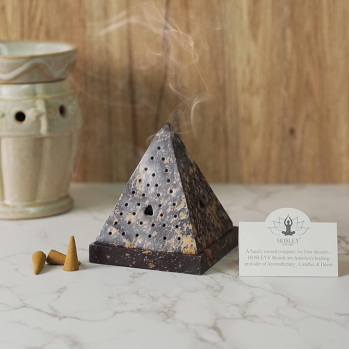 Hosley 5" Soapstone Triangle Pyramid Incense Cone Holder – Large Aromatherapy Burner & Ash Catcher for Incense Cones, Zen, Vastu, Reiki, Chakra Meditation, Spa Gift