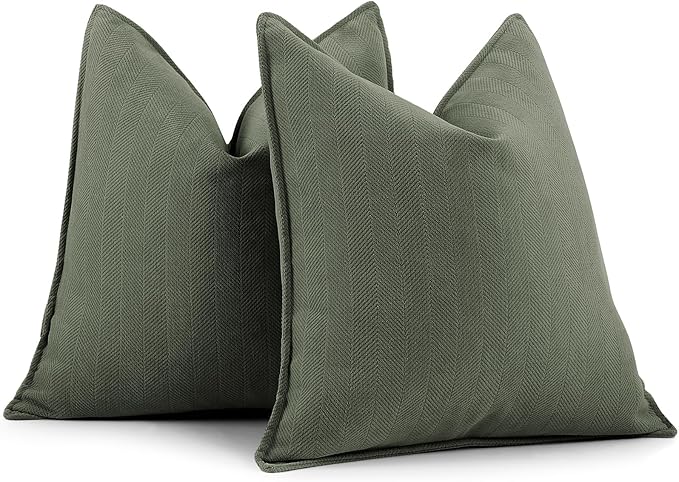 ZWJD Army Green Pillow Covers 16x16 Set of 2 Chenille Throw Pillow Covers with Elegant Design Soft and Luxurious Decorative Throw Pillows for Couch, Bed, and Home Decor