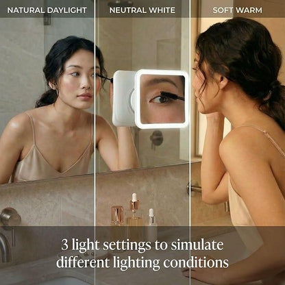 Fancii 20x Magnifying Makeup Mirror with LED Lights, Rechargeable, High Zoom | 7-inch Large Lighted Travel Mirror for Vanity and Bathroom, Dimmable, 3 Light Settings, Strong Suction, 360° Rotation