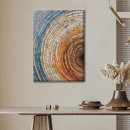 IBHJSART Framed Tree Ring Canvas Wall Art Vintage Colorful Wood Stump Painting Prints Modern Minimalist Pictures Neutral Nature Rustic Farmhouse Decor Living Room Bedroom Bathroom Office