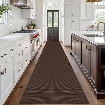 IOHOUZE Washable Exrea Long Hallway Runner Rug 3x18 Non Slip Rubber Backed Kitchen Runner Entryway Runner Indoor, Woven Rugs Floor Carpet for Kitchen Hall Entryway Stair, Brown