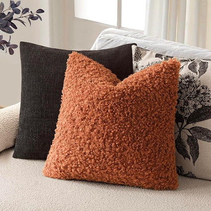 Foindtower 2 Pieces 26x26 Inch Burnt Orange, Faux Fur Throw Pillow Cover Accent Sherpa Furry Pillow Cover Fuzzy Soft Pillowcases Cozy Sheepskin Decorative Fleece Cushion Case for Bed Couch Living Room