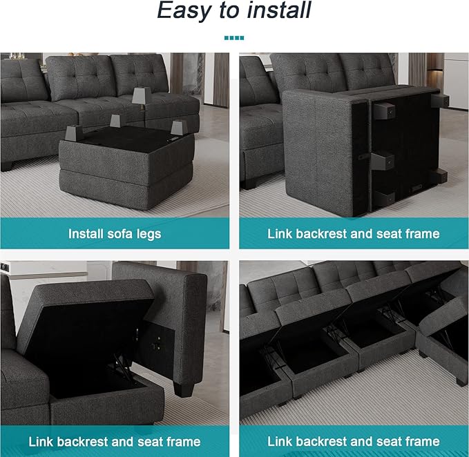 Belffin Ottoman Module with Storage for Modular Sofa Sectional Couch Cube Seat Square Storage Ottoman Footrest Modern Fabric Dark Grey