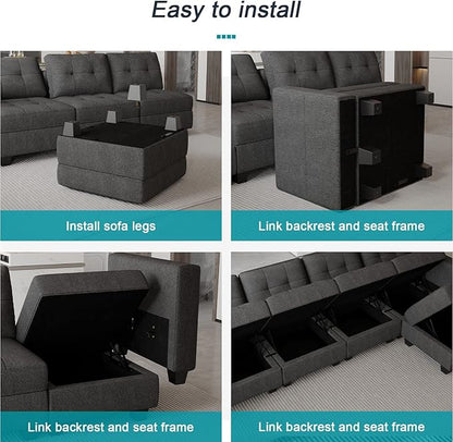 Belffin Ottoman Module with Storage for Modular Sofa Sectional Couch Cube Seat Square Storage Ottoman Footrest Modern Fabric Dark Grey