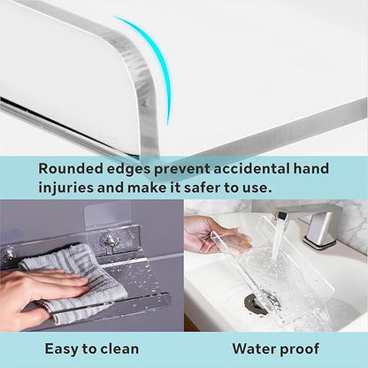 4-Pack Clear Acrylic Floating Shelves with Adhesive & No-Trace Nails - Ultimate No Drill Wall Mounted Display & Storage Organizer for Bathroom, Bedroom, Living Room, Office, 7.87" x 4" (4, U-Shape)