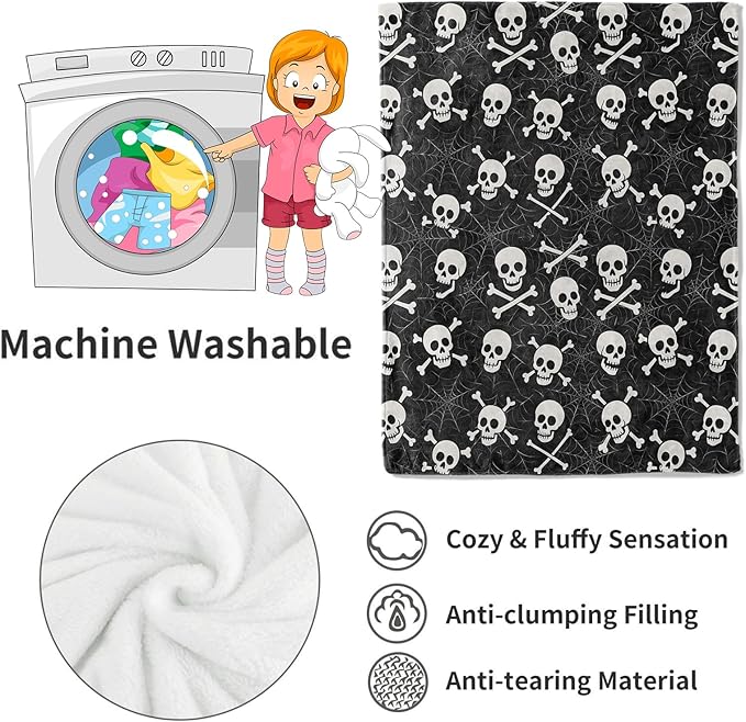 Skull and Crossbones Blanket Halloween Holiday Decor Gothic Spooky Skeleton Black Throw Gifts Lightweight Soft Fleece Spider Web Blankets for Creepy Fall Vibe Horror Goth Decoration 60x80in