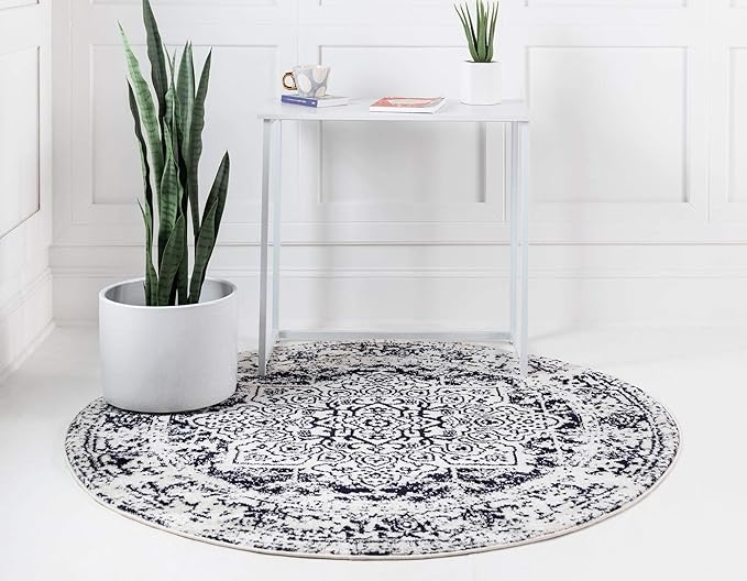 Rugs.com Arlington Collection Rug – 5 Ft Round Blue Medium-Pile Rug Perfect for Kitchens, Dining Rooms