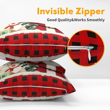 Christmas Pillow Covers 22x22 Set of 2 Red Santa Throw Pillow Covers Winter Deer Pillowcase Linen Decoration Farmhouse Cozy Soft Cushion Case Couch for Indoor Outdoor Home Decor