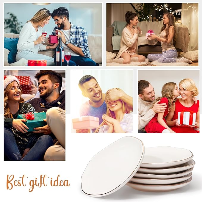 Shappy 6 Pcs White Ceramic Jewelry Tray 4.5 in Ring Holder Trinket Dish for Christmas Friendship Wedding Birthday Gifts(Round)