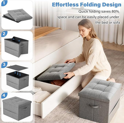 Storage Ottoman Foot Rest Stool, Foldable Footstool Storage Bench with Thicker Foam Padded Seat,Foot Rest Stool, 43L Ottoman with Bench, Holds Up to 350lbs, 17x13x13in,Drak Gray