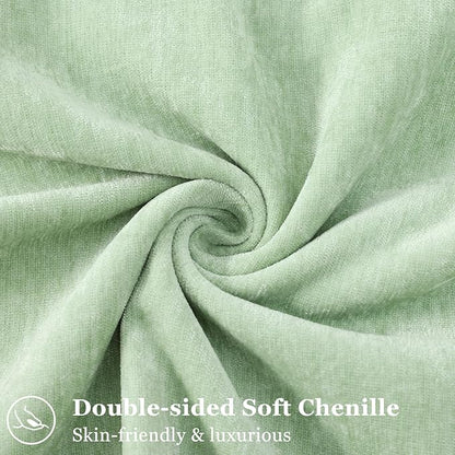 decorUhome Spring Couch Euro Sham Throw Pillow Covers 26x26 Set of 2, Decorative Soft Velvet Neutral Chenille Pillow Covers with Elegant Design for Sofa Bed Living Room Home Decor, Sage Green