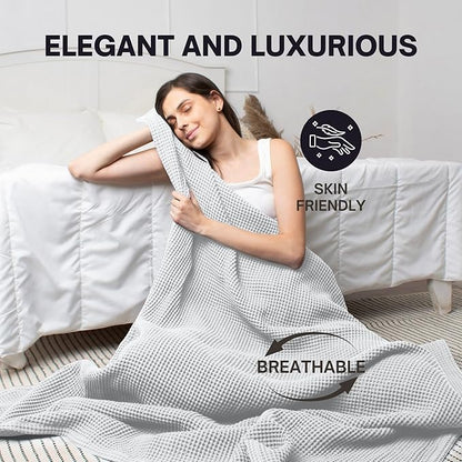100% Cotton Waffle Blankets for Bed - Queen (90" x 90") Lightweight, Breathable and Soft, Waffle Weave Blanket for All-Season - Summer, Spring, Winter (White)