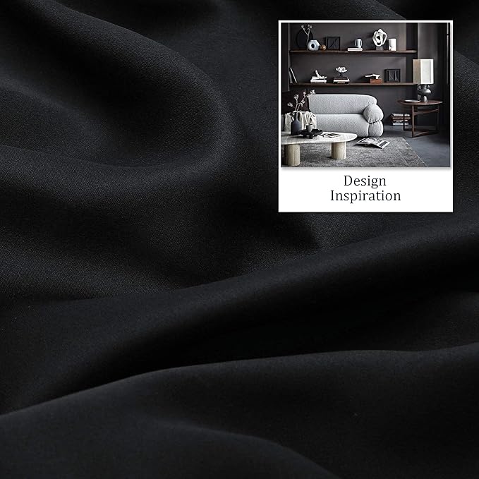 DUALIFE Black Curtains 45 Inch Length - Black Out Thermal Insulated Grommet Drapes for Office Small Windows 52x45 Inches Long Set of 2 Panels