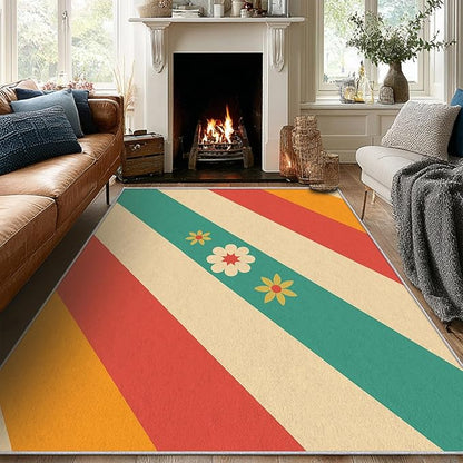 Mid Century Rug 5x8 Retro Abstract Geometric Pattern, Washable Living Room Bedroom Area Rugs, Mid Century Decor for Home, Soft Non Slip Indoor Carpet, Low Pile Design & G886