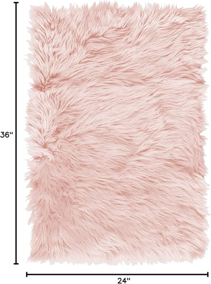 Super Area Rugs Pink Fluffy Rug - Faux Sheepskin Rug, Light Pink 2 x 3 Feet Carpet for Bedroom Living Room
