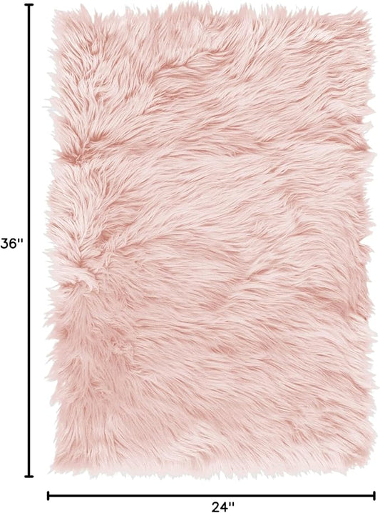 Super Area Rugs Pink Fluffy Rug - Faux Sheepskin Rug, Light Pink 2 x 3 Feet Carpet for Bedroom Living Room