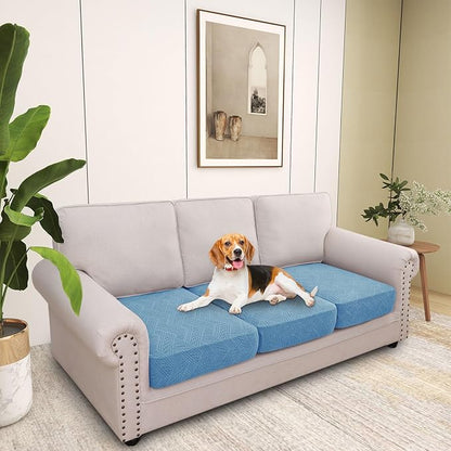hyha Individual Couch Cushion Covers, Stretch Magic Sofa Seat Cushion Covers Washable, Dog Couch Sofa Slipcover for Pets, Kid with Elastic Bottom(3PC, Blue)