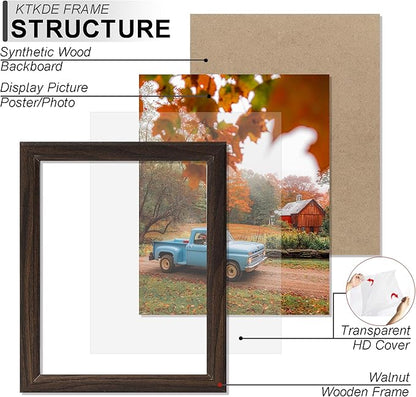 KTKDE 5x7 Picture Frame Set of 5, Wooden frames Walnut, Vertical & Horizontal Wall Hanging for Wall or Tapletop Display,Studio Gallery Photo Frame for Photos, Posters & Art Prints