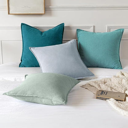 MIULEE Decorative Linen Euro Sham Pillow Covers 24x24 Turquoise Boho Farmhouse Neutral Couch Throw Pillows for Bed Pack of 2 Accent Coastal Modern Pillowcase Summer Sofa Livingroom Home Decor