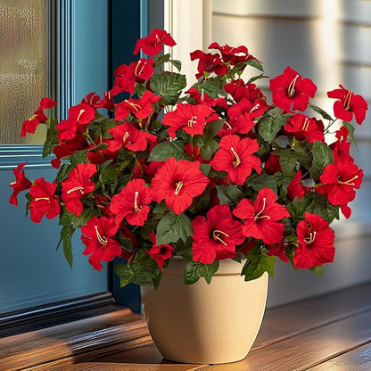 19 Inch Artificial Flowers for Outdoor Indoor Garden Home Decoration,Faux Flower for Home Office Garden Patio Balcony 4 Bundles (Red)