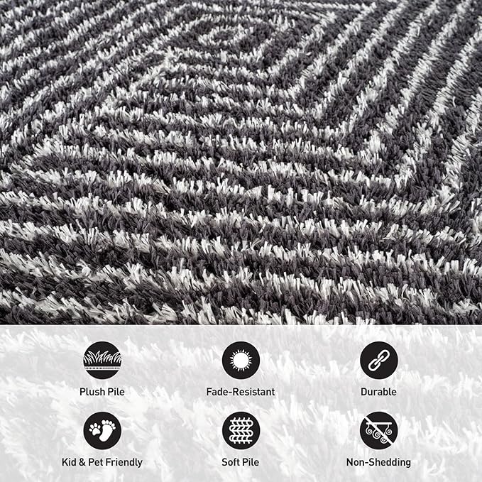 Rugshop Geometric Diamond Stripe Shag Area Rug Anthracite Dark Gray 2' x 3' Ideal for Entryways, Kitchens, or Small Spaces