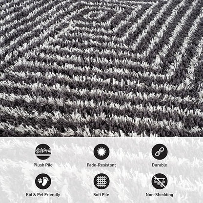 Rugshop Geometric Diamond Stripe Shag Area Rug Anthracite Dark Gray 2' x 3' Ideal for Entryways, Kitchens, or Small Spaces