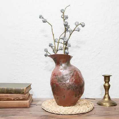 Rustic Ceramic Vase Vintage Farmhouse Style Decor, Frosted Texture Pottery for Home Decor, Modern Living Room, Office Desk Table Centerpiece (Grey and Green) 8IN