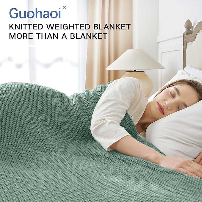 Guohaoi Knitted Weighted Blanket for Adults (Haze Green 60"x80" 25lbs) No Beads Cooling Throw Blanket for Hot Sleepers, Home Decor Breathable Chunky Knit Heavy Blanket Use on Queen/King Size Bed