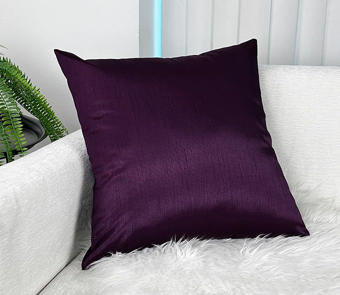 Aiking Home Collection 26x26 Inches Faux Silk Square European Shams, Zipper Closure, Eggplant (Set of 2)