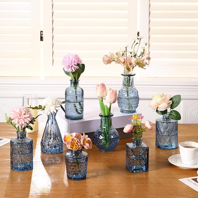 Glass Bud Vases Set of 60, Small Glass Vase for Flowers, Blue Small Vases for Centerpieces, Vintage Bud Vase in Bulk for Wedding, Party, Events, Reception, Home Decor