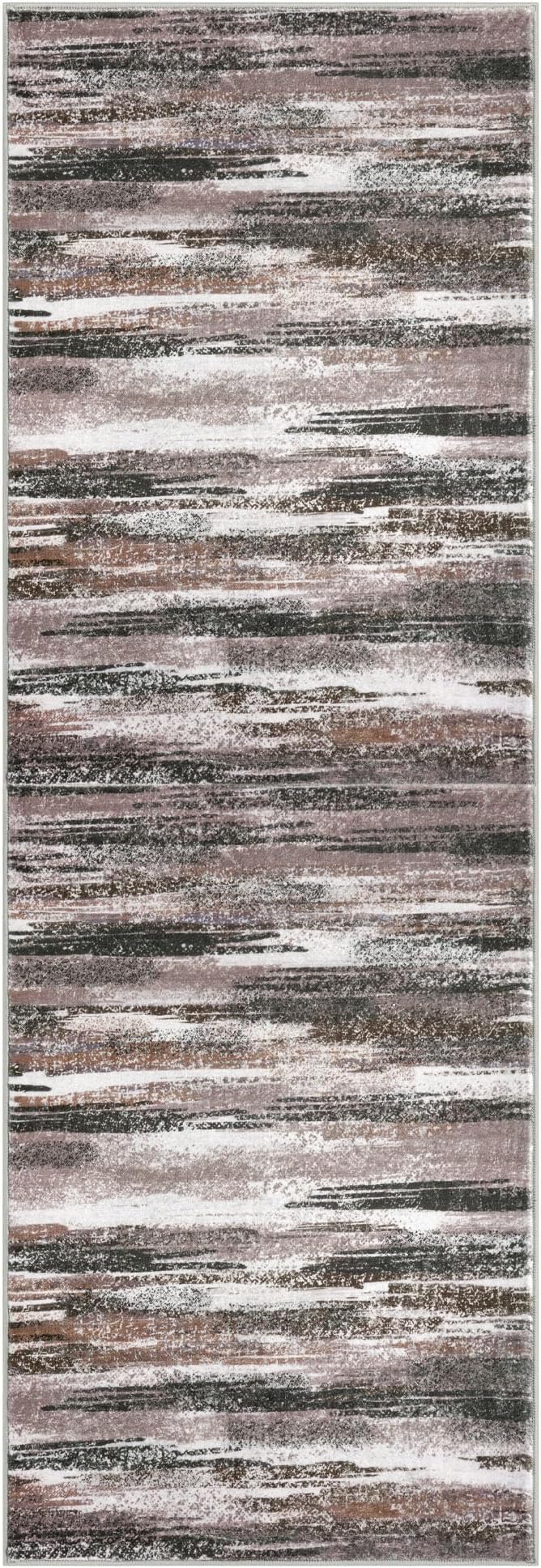 Modern Abstract Runner Rug 3x8, Dark Light Brown White Washable Kitchen Runner Non-Slip Soft Hallway Rug Runner Thin Print Faux Wool Carpet for Entryway Bedroom Laundry Room Indoor